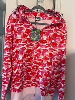 New A Bathing Ape Pink & Red Camo Zip Hoodie Size L
